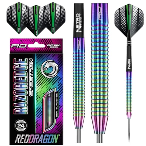 RED DRAGON Razor Edge Spectron Steel Dartpfeile 24 Gramm Profi Steeldarts Set, 3 x Steel Darts mit Flights und Schäfte