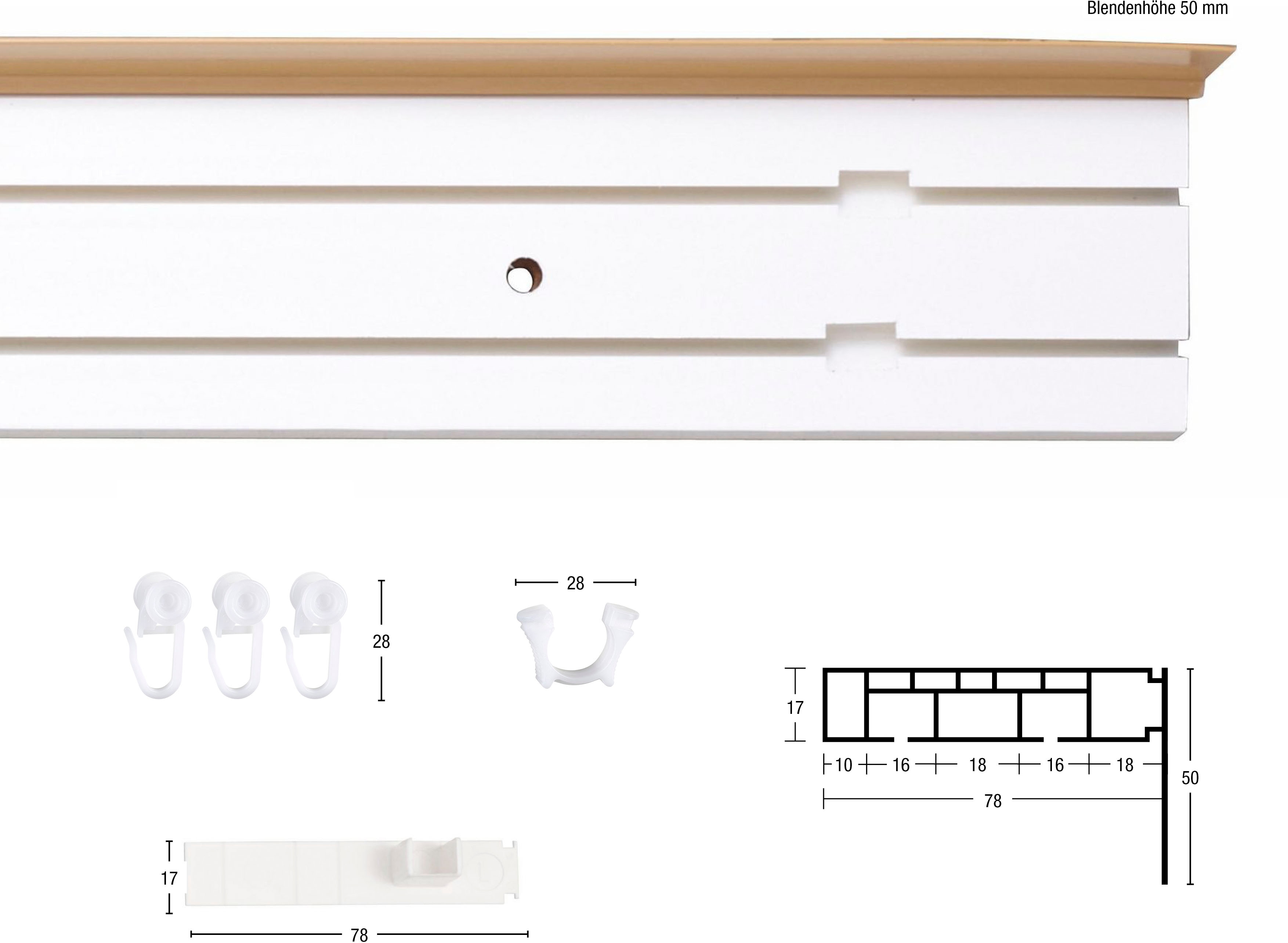 GARESA Gardinenschiene "Kunststoffschiene mit Blende", 2 läufig-läufig, Wunschmaßlänge, Deckenmontage, verlängerbar, einfache Montage, schlicht