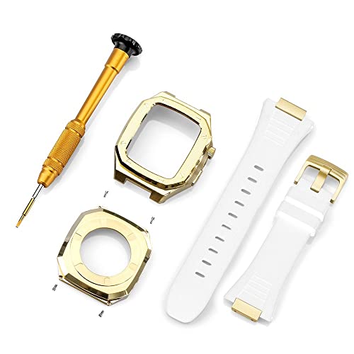 KANUZ Edelstahlarmband für Apple Watch, Armbandmodifikation, 45 mm, 44 mm, 41 mm, Metall-Mod-Kit-Set für iWatch Serie 8, 7, 6, SE, 5, 4, 3, 2, 1 (Farbe: Gold, Größe: 44 mm)