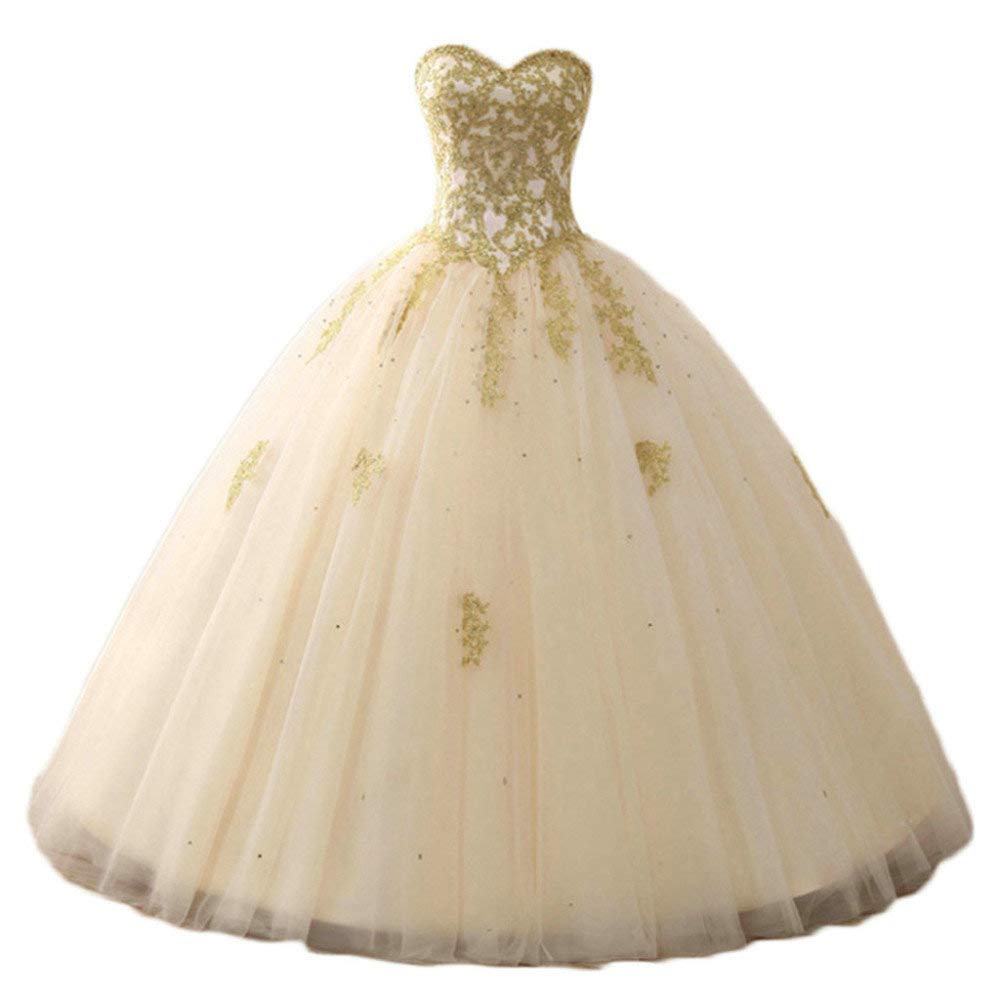 Zorayi Damen Elegante Liebsten Lang Tüll Formellen Abendkleid Ballkleid Hochzeitskleider Champagner Größe 36