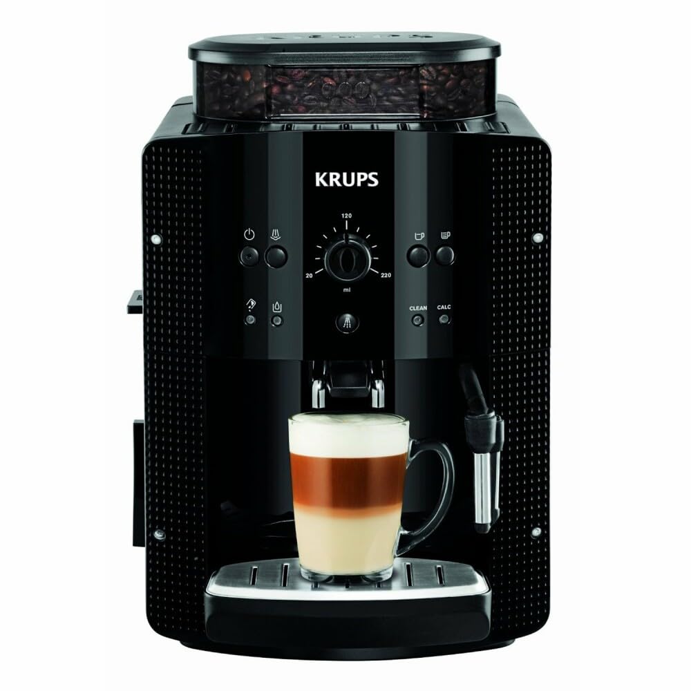 Krups Arabica Picto Kaffeevollautomat, Milchschaumdüse, 2-Tassen-Funktion, Drehregler, Einfache Reinigung, Kaffeemaschine, Schwarz, EA810870