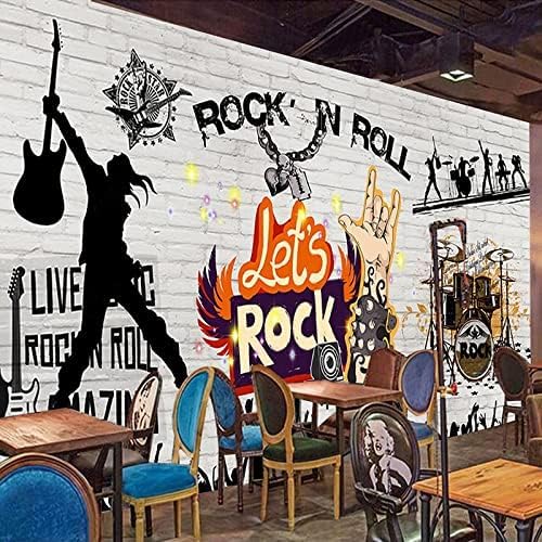 XLMING Weißes Backsteinmuster Vintage Nostalgisch Musik Rock Graffiti Poster Restaurant Ktv Dekoration Küche Esszimmer Arbeitszimmer Wohnzimmer TV Hintergrund Wand 3D Tapete-430cm×300cm