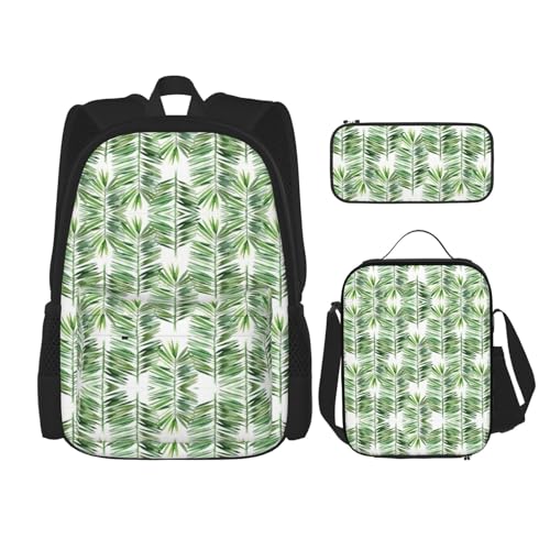 WURTON Palm Tree1 Rucksack für Mädchen, Jungen, Schultaschen, Teenager, Lunchbox und Federmäppchen, 3-in-1-Büchertaschen-Set