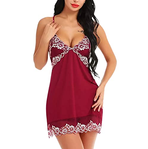 Erotische Dessous Für Damen Sexy Hosenträger Undichter Rücken Spitze Nachthemd Sexy Anzug Rot L