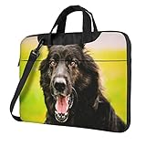 Schwarzer Deutscher Schäferhund Ultradünne tragbare Schulter Handheld Laptop Tablet Tasche, wasserdichtes und langlebiges Oxford-Gewebe, modisches Design, Schwarz , 14 inch