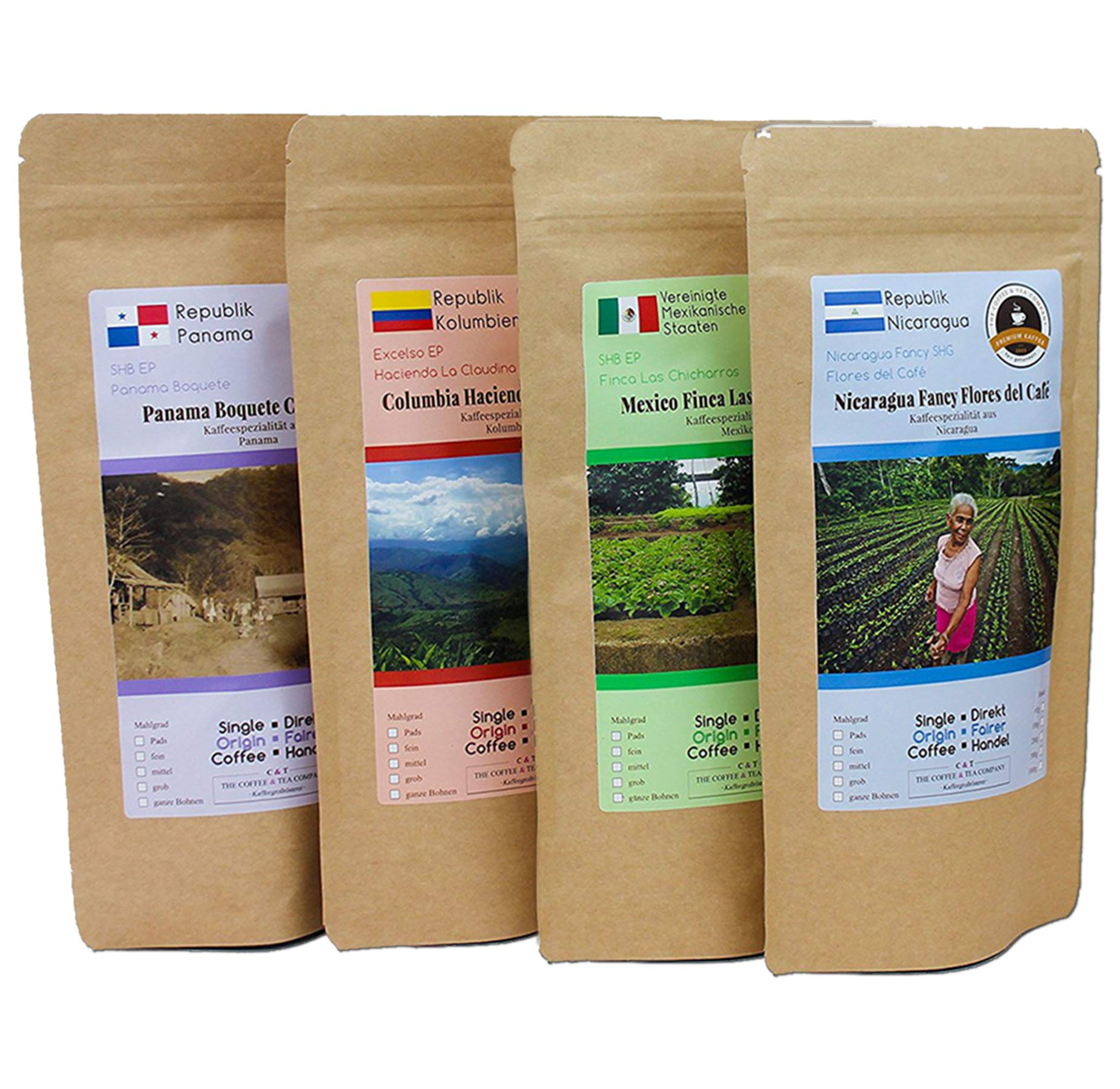 Kaffee Globetrotter - Kaffee Mit Herz 4 x 1 kg Sparpaket (Ganze Bohnen) für Vollautomaten - 4 Sorten Fair Gehandelter Spitzenkaffee Zur Unterstützung Sozialer Projekte Geschenk Set - Aus aller Welt