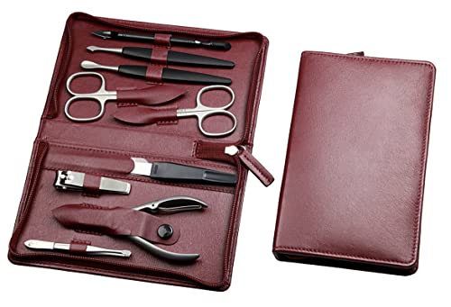 Sonnenschein 4081-0901 - 9-tlg Maniküre-Etui - Nagelschere, Knipser, Pinzette, Feile, Nagelzange - bordeaux