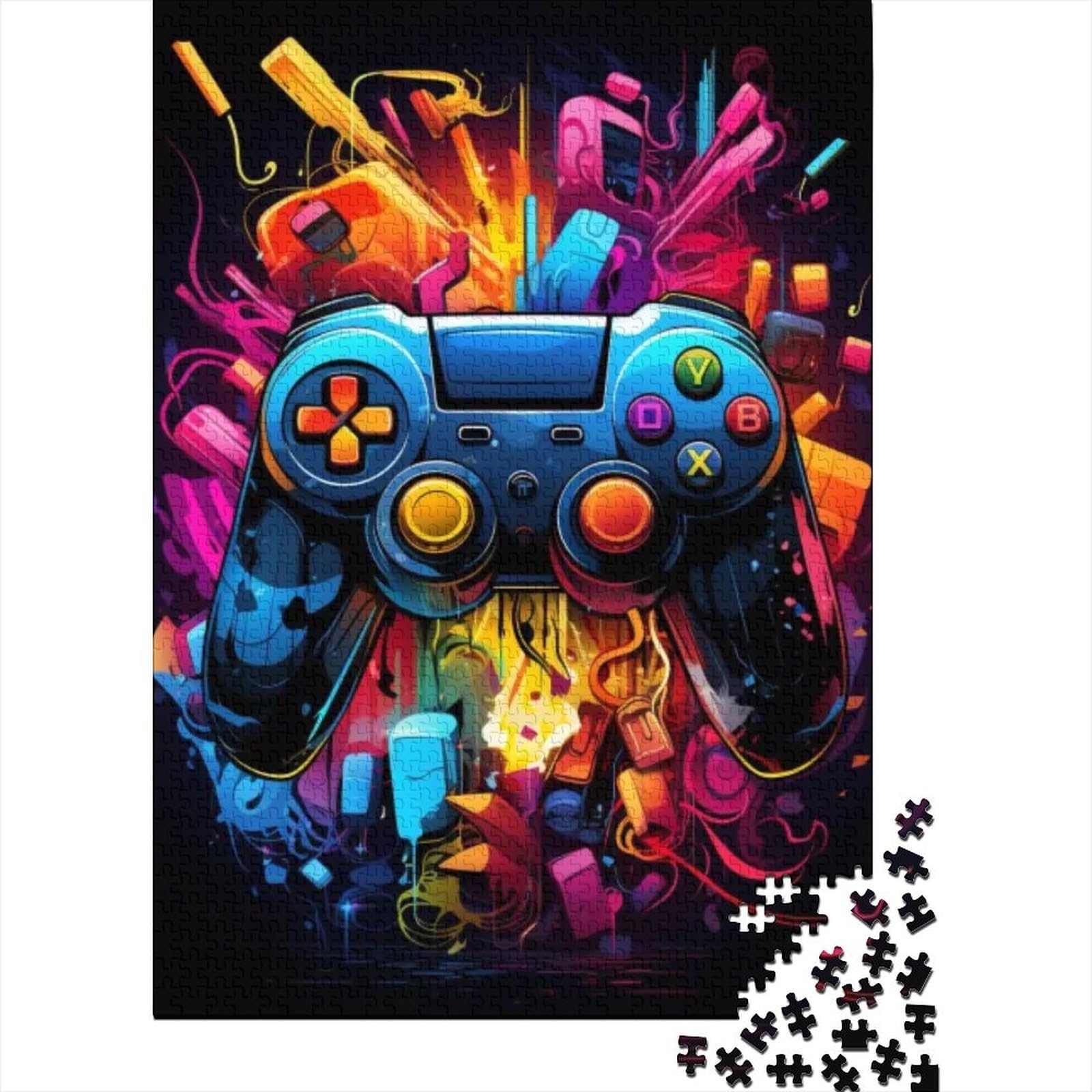 Neon-Gamecontroller-Puzzles, Puzzles für Erwachsene und Jugendliche, schwierige und anspruchsvolle Puzzles mit 500 Teilen, schwierige und anspruchsvolle Puzzles mit 500 Teilen 20,47x14,96 Zoll