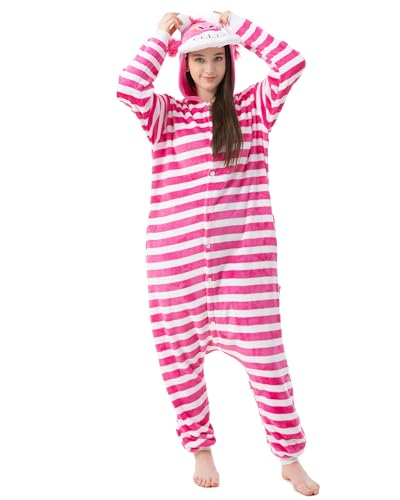 Katara 1744 -Grinsekatze Kostüm-Anzug Onesie/Jumpsuit Einteiler Body für Erwachsene Damen Herren als Pyjama oder Schlafanzug Unisex - viele verschiedene Tiere