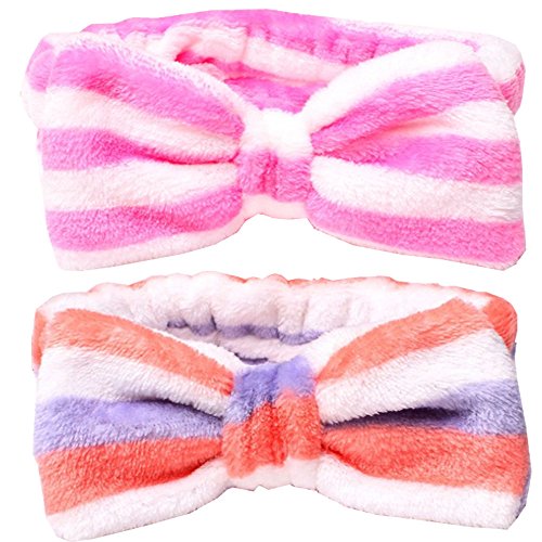 Hübsches superweiches Haarband for die Dusche – ideales Haarband for Waschen von Gesicht oder Make-up)/939 (Color : Hotpink Stripe+cowmooflage, Size : 2)