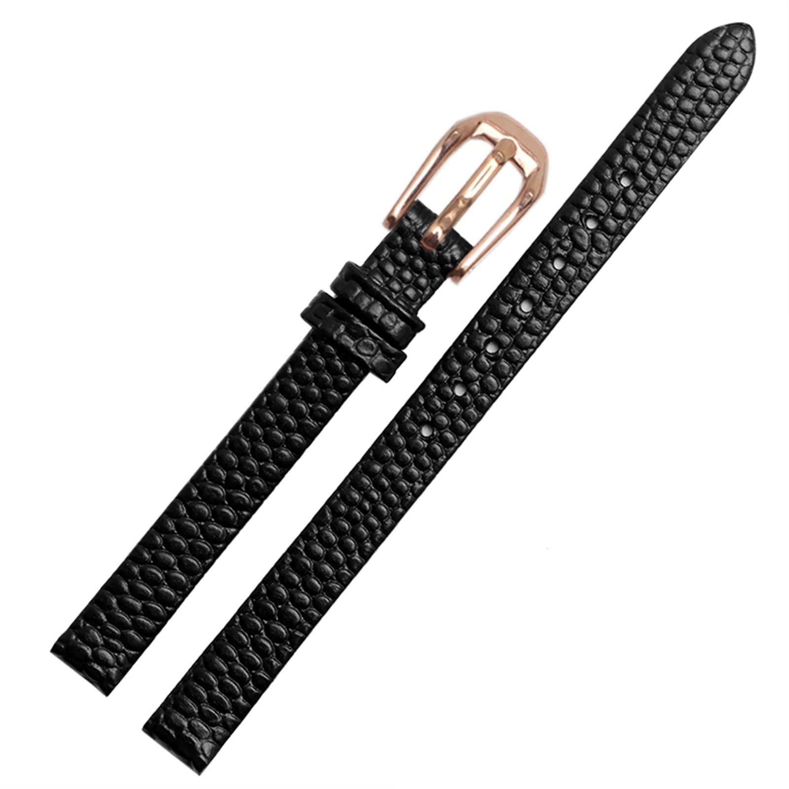 SCRUBY Echsendruck Cowide Lederwachband für Damen Ersatzwache weiß rote Ultra-dünner Gurt 6 8 10 12 14 16 mm kostenlose Lieferung(Black Rose Gold,16mm)