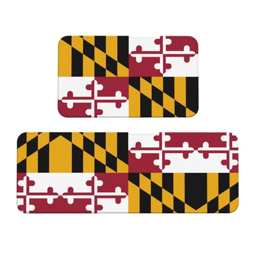 Maryland State Flag Print Küchenmatte, 2-teiliges Küchenteppich-Set, rutschfest, wasserdicht, Küche, Bodenmatte, für Flur, Büro