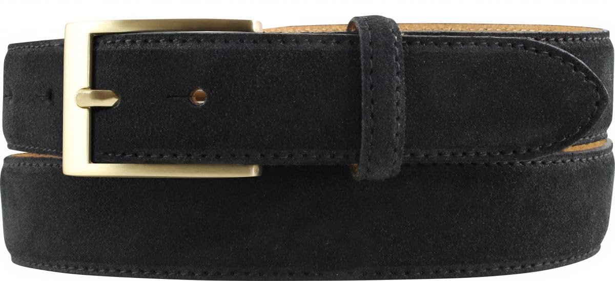 BELTINGER Gürtel aus Veloursleder 3,0 cm | Velour-Ledergürtel für Herren 30mm | Wildleder-Gürtel mit goldener Gürtelschließe | Schwarz 95cm