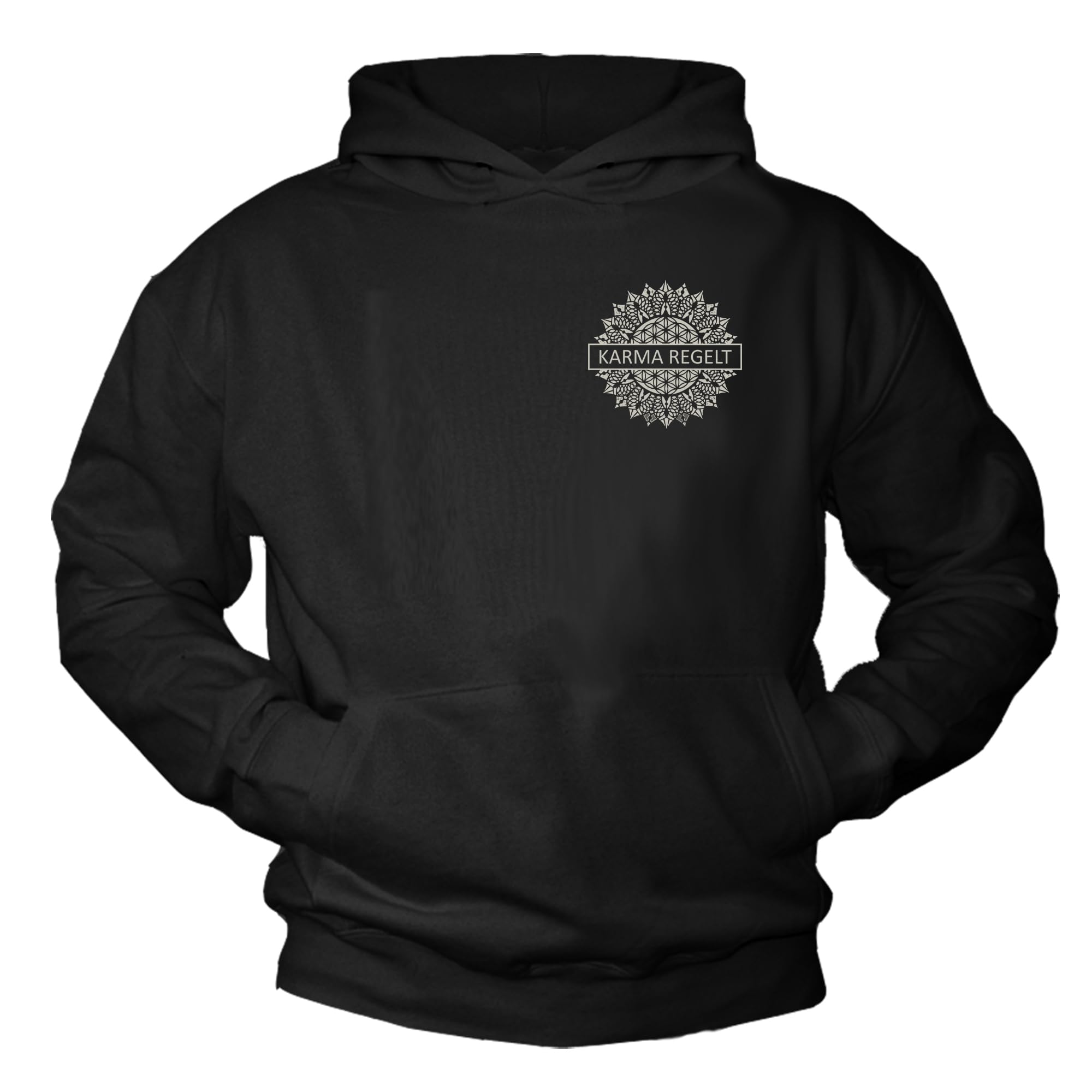 MAKAYA Herren Kapuzenpullover Hoodie mit Rückenprint Aufdruck Spruch Karma Regelt Sweatshirt Rückendruck Pullover Schwarz Größe XL