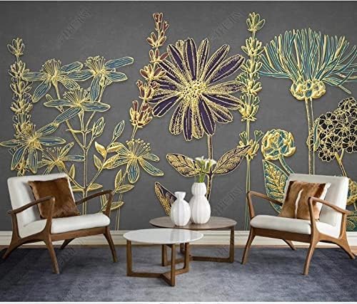 Botanische Blumenlinie In Goldrelief 3D Tapeten Wanddekoration Fototapete Sofas Wohnzimmer Wandbild Schlafzimmer-300cm×210cm