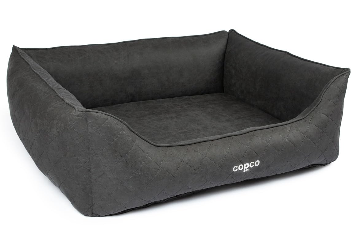 CopcoPet – Orthopädisches Hundebett Hugo in Velourlederoptik XXL 125x100cm Schwarz – Hundekissen Viskose mit abnehmbarem & waschbarem Bezug – Hundekorb mit erhöhten Rändern & Rutschfester Unterseite