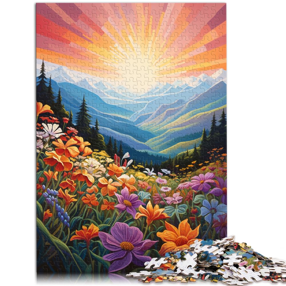 Puzzle-Geschenk: Berge und Wildblumen bei Sonnenuntergang, 1000 Teile, Puzzle-Geschenke, Holzpuzzle ganze Familie 1000-teilige (50 x 75 cm)