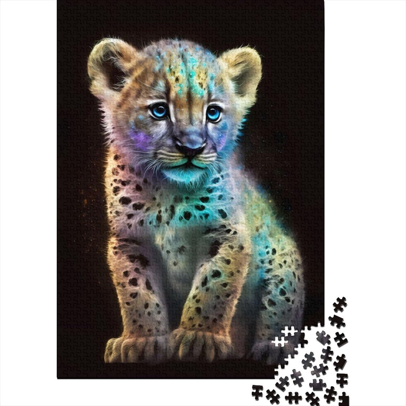 Puzzle für Erwachsene, 500 Teile, süßes Galaxie-Baby-Leoparden-Puzzle aus Holz für Erwachsene, Puzzle-Spielzeug, präzise geschnittenes 500-teiliges Puzzle (Größe 20,47 x 14,96 Zoll)