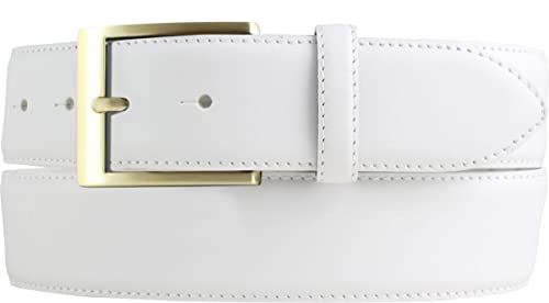 BELTINGER Hochwertiger Jeansgürtel aus Vollrindleder mit goldener Gürtelschließe 4,0 cm | Bombierter Ledergürtel Herren 40mm | Jeans-Gürtel made in Italy | Weiß 95cm