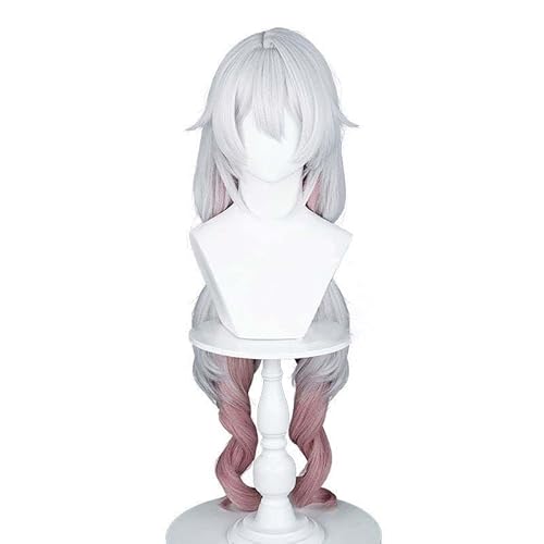 WCCNKK Anime Cosplay Perücke, Honkai Impact 3 Theresa Apocalypse Perücke, Weißer Farbverlauf, Rosa, 90 cm Langes Lockiges Haar, Mit Perückenkappe, Für Party Alltag Halloween Perücke