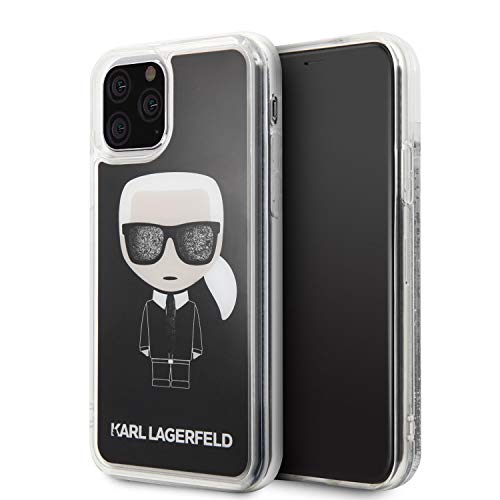 CG Mobile Karl Lagerfeld PC TPU Case für iPhone 11 Pro mit flüssiger Sonnenbrille Glitzer Hard Case Schwarz Drop Protection Stoßdämpfung Case Offiziell lizenziert