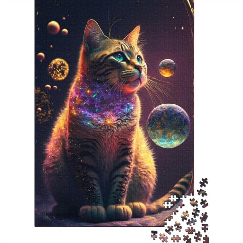 Puzzle für Erwachsene und Jugendliche „Space Kitty Cat“ aus Holz, als Geschenk für Teenager, ganze Familie und die (Größe 29,53 x 19,69 Zoll)