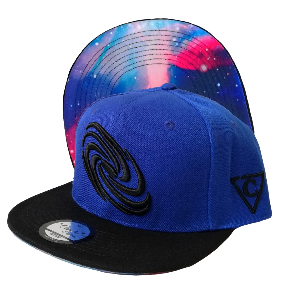 Capiche [99+ Designs] Königsblauer Snapback Hut für Männer, Blue Galaxy, Mütze Herren Winter, Schwarze Flache Krempe, Galaktische Milchstraße, Astro, Geschenk für Sie