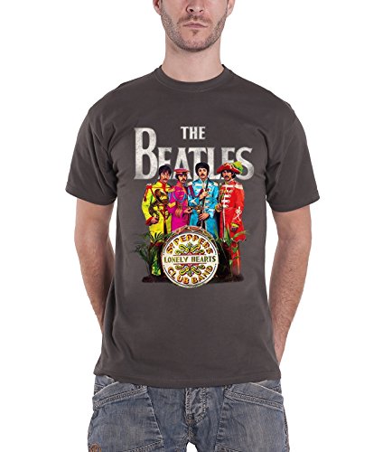 The Beatles T Shirt SGT Pepper Lonely Hearts Band Logo offiziell Herren Nue Grau L