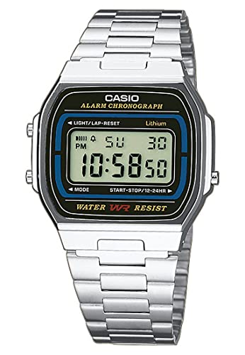 Casio A-164WA-1VES Herren-Armbanduhr, silberfarbenes Edelstahl-Armband