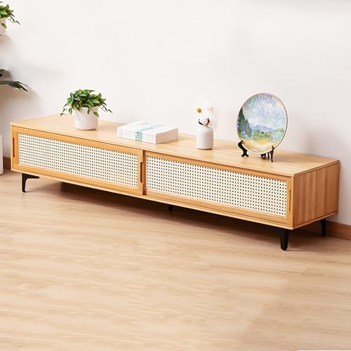 WYZCHDM Bambus TV Schrank TV Ständer, TV-Konsole mit Schiebetür, Modern Fernsehschrank mit Schubladen, Fernsehtisch, Entertainment Media Console Center, TV-Bank für Wohnzimmer Schlafzimmer