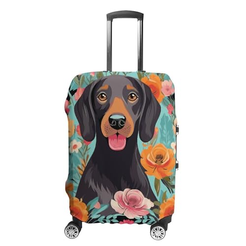 CSGJMYGS Reisegepäckabdeckung, elastisch, waschbar, modisch, kratzfest, schöne lila Schmetterlings-Blumen-Koffer-Schutz, passend für 45,7 - 81,3 cm Gepäck, Hund Floral, XL