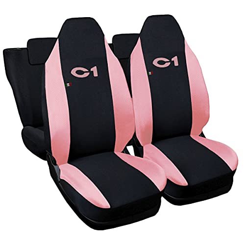 Lupex Shop Citroen C1 zweifarbige Sitzüberzüge (schwarz - rosa) Frau Zusammenstellung