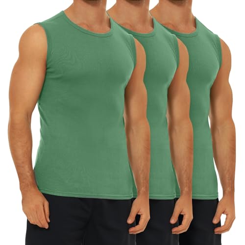 FALARY Herren Unterhemden Tank Top Olive Hochwertige gekämmte Baumwolle 3er Pack S