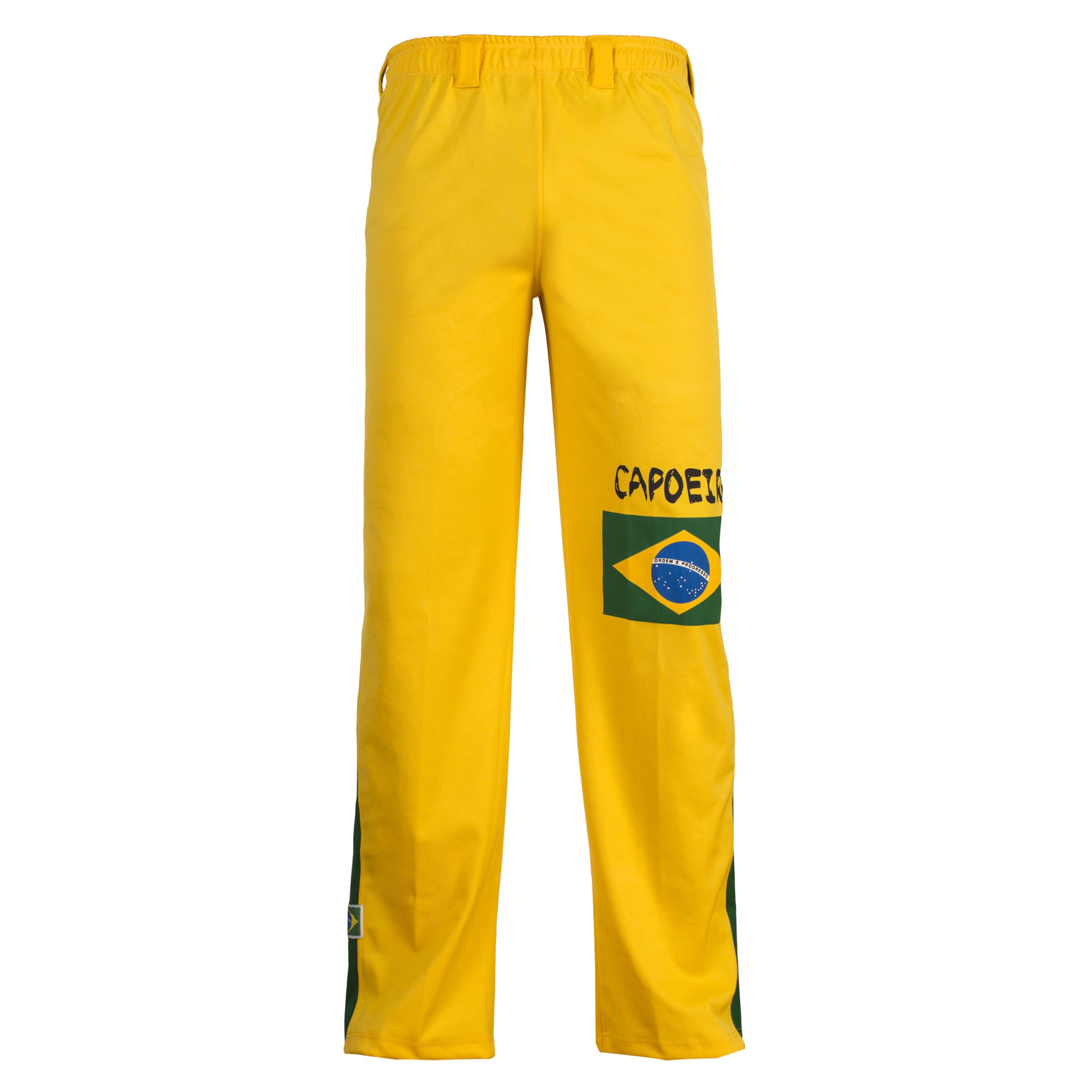 JL Sport Authentische Brasilianische Capoeira Kampfsport Unisex Hosen (Gelb Mit Der Brasilianischen Flagge) - XS