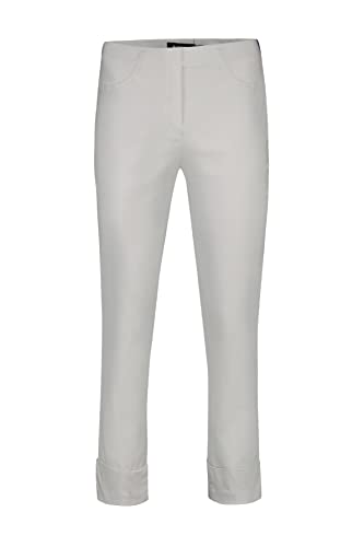 Robell Style BELLA09 – Bequeme, stretchige 7/8 Damenhose, Gerade geschnittenes Bein mit Aufschlag und Gesässtaschen Farbe Silber Größe 38