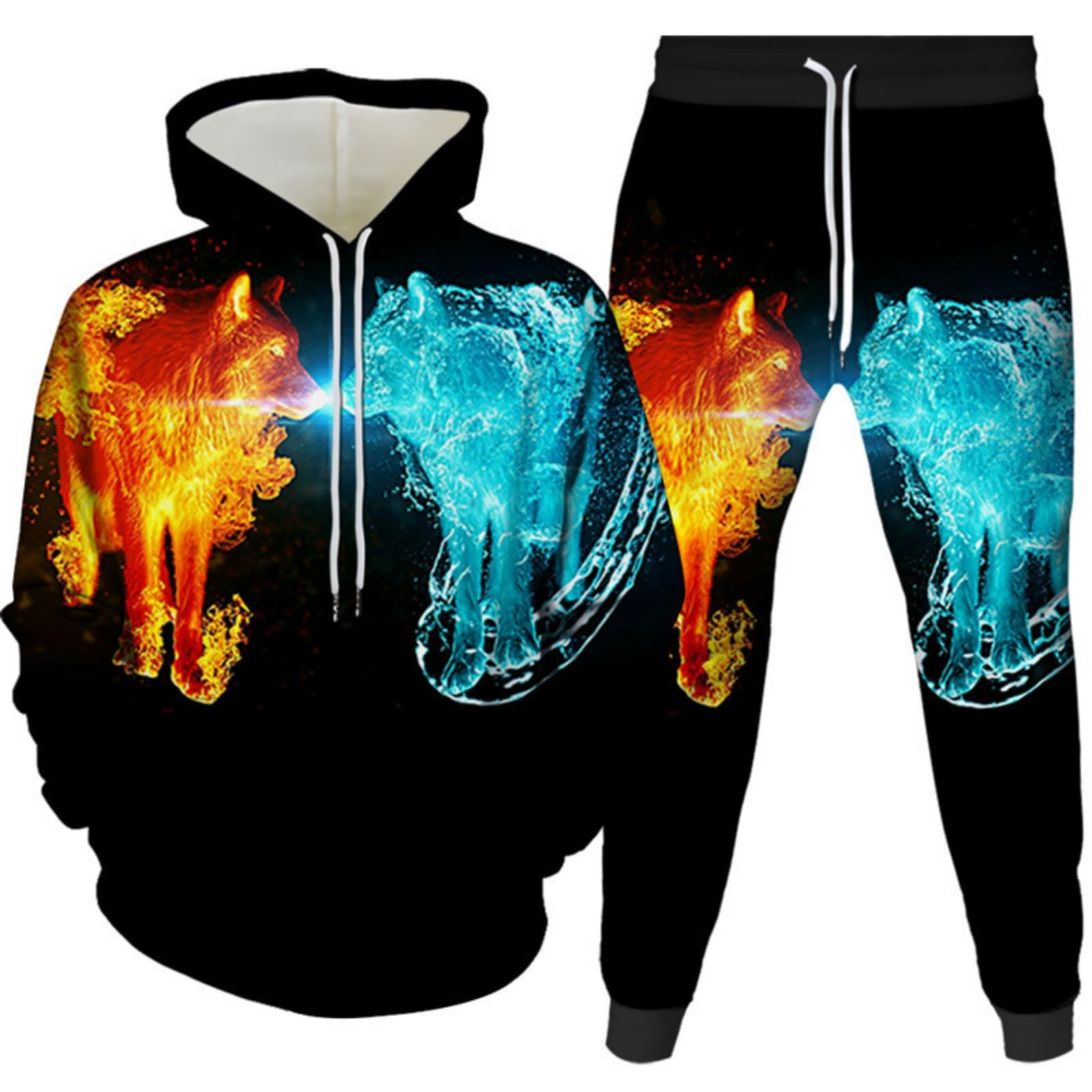 RIAAJ 3D wolf Jogginganzug Herren Jogging Sportanzug Fitness Sporthose Hose Hoodie Herren Trainingsanzug Zweiteiliges Set Freizeitanzug mit Löwen Tigermuster Sportsw (A13,4XL)