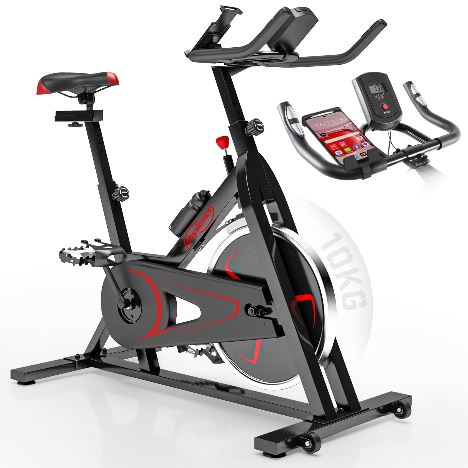 Physionics® Heimtrainer Fahrrad - mit LCD Display, Ergometer, Pulsmesser, max 120kg, Sitz und Griff verstellbar - Fitnessbike, Hometrainer, Bike, Indoor, Fitnessfahrrad, Cycling, Speedbike