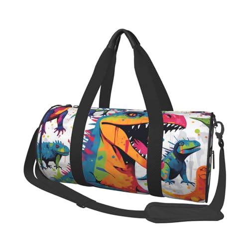 Robuste Reisetasche mit lila Blumen in Blüte, geräumige und stilvolle Tasche für alle Ihre Reisebedürfnisse, Bunte Dinosaurier, Einheitsgröße