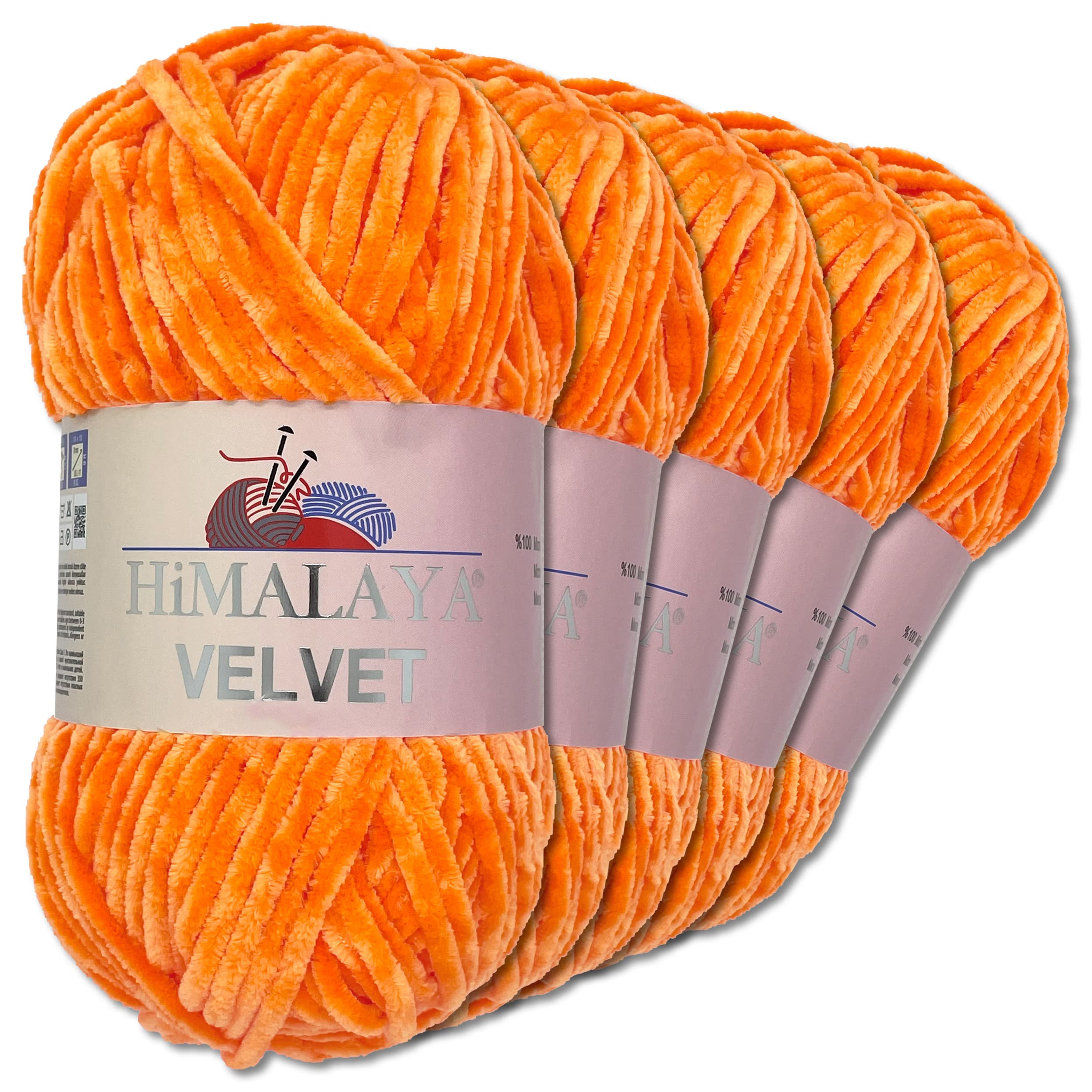 Frida's Wollhaus Himalaya 5 x 100 g Velvet Chenille-Wolle Handarbeit Amigurumi 42 Farben (90016 | Kürbis)