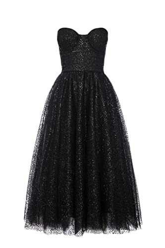 Swing Fashion Women's Glamour | Schwarz Midikleid Damen | Elegantes Festliches Kleid | Partykleid | Abendkleid | Hochzeitskleider | Abschlussballkleid | Ballkleid | Glitzerkleid | Korsett 36 (S)