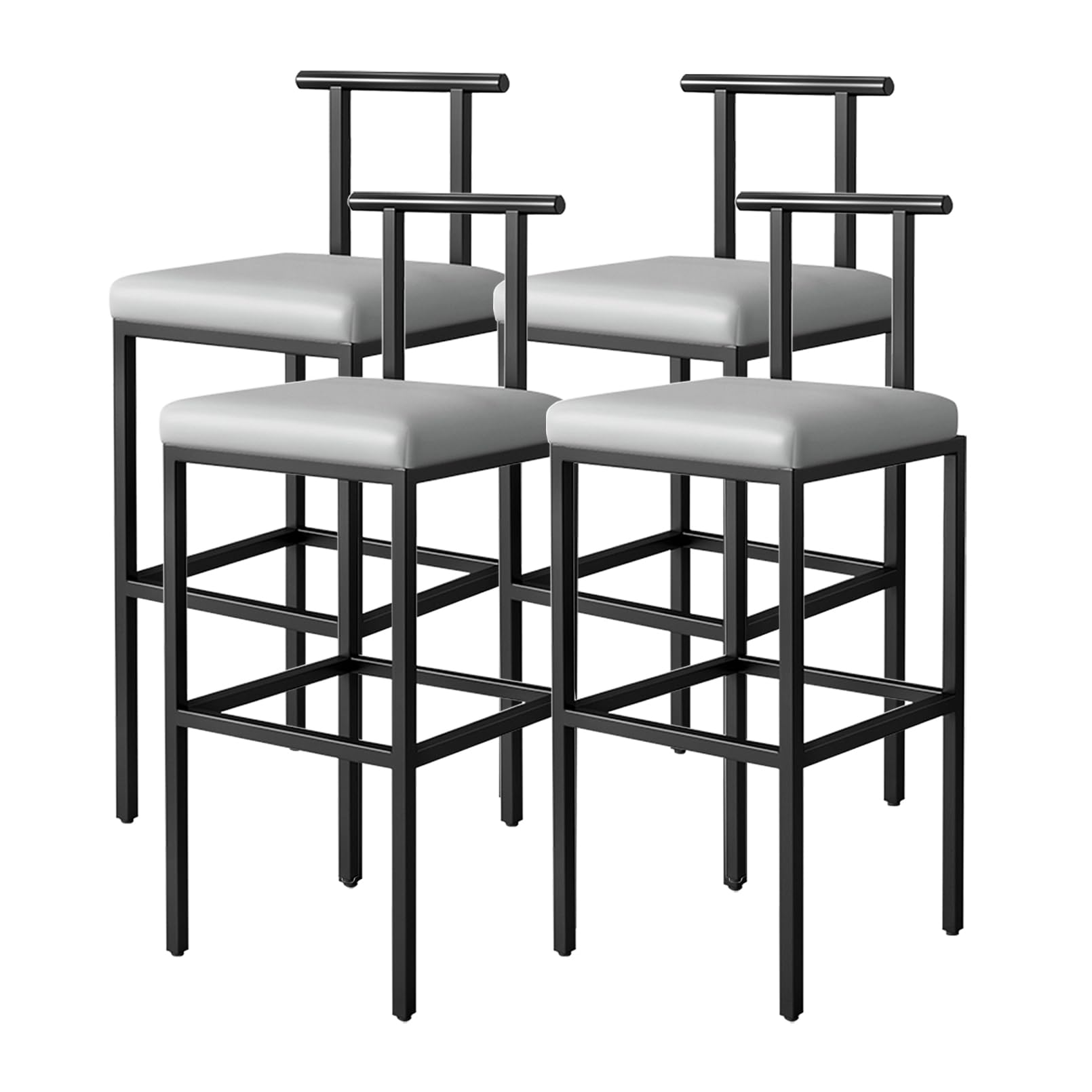 65 cm schwarze Barhocker, 4er-Set, hohe Esszimmerstühle mit PU-Lederpolsterung und niedriger Rückenlehne, moderne Barhocker für Kücheninseln mit Fußstütze, bequeme Barhocker für Küche, Esszimmer,