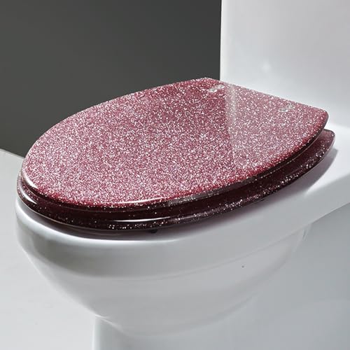 Dazzluxe Glitzernder Toilettensitz, Rund 16,5 Zoll, Schnellverschluss-Toilettensitzbezug Mit Langsam Schließendem Toilettendeckel, Rutschfester Deckel, Einfache Installation Aus Kunstharz,Rosa