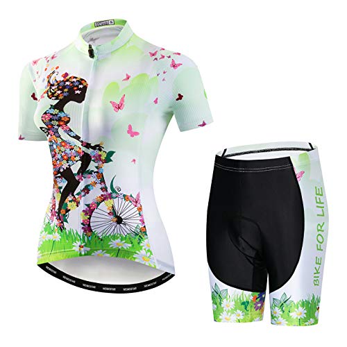 Hotlion Damen Radtrikot Set Kurzarm Fahrradbekleidung mit Tasche