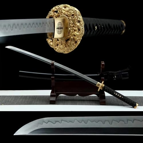 Echtes Samurai Schwert,Klinge aus 1095 Stahl,fein geschnitztes Zubehör aus reinem Kupfer,handgefertigte Holzscheide,103 cm Japanisches Katana zum Sammeln,Geschenk,Kendo,Cosplay,Maskerade,Halloween