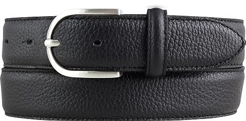 BELTINGER Italienischer Damen-Gürtel, 35 mm breit, Damen, Chinogürtel, Hosengürtel, strukturiertes Leder, Schließe Silber | Schwarz 95cm