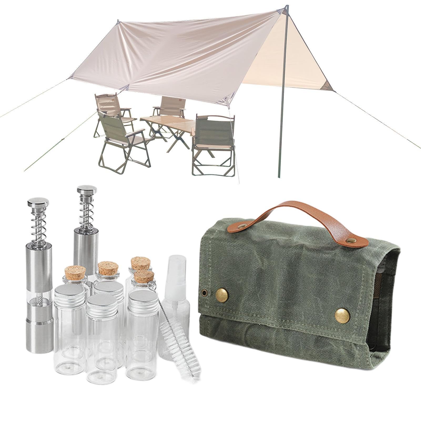 UKALOU Rucksack-Set | Camping-Küchen-Organizer – Reise-Gewürzbehälter in Canvas-Organizer für Camping, Outdoor