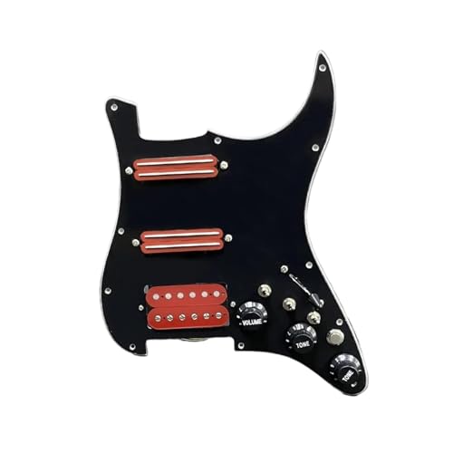 Schlagbrett Tonabnehmer für E Gitarre ST Guitar SSH-Coil Splitting Vorverdrahtetes Schlagbrett Zwei Mini-Humbucker + EIN Humbucker (9K/9K/15K)(Red BK Switch)