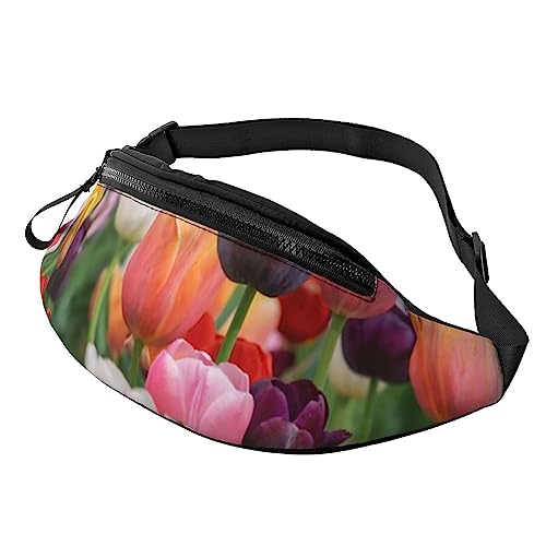 HSJFS Sporttasche mit Weltkarten-Aufdruck, Umhängetasche, lässige Brusttasche, Tulpen, Einheitsgröße