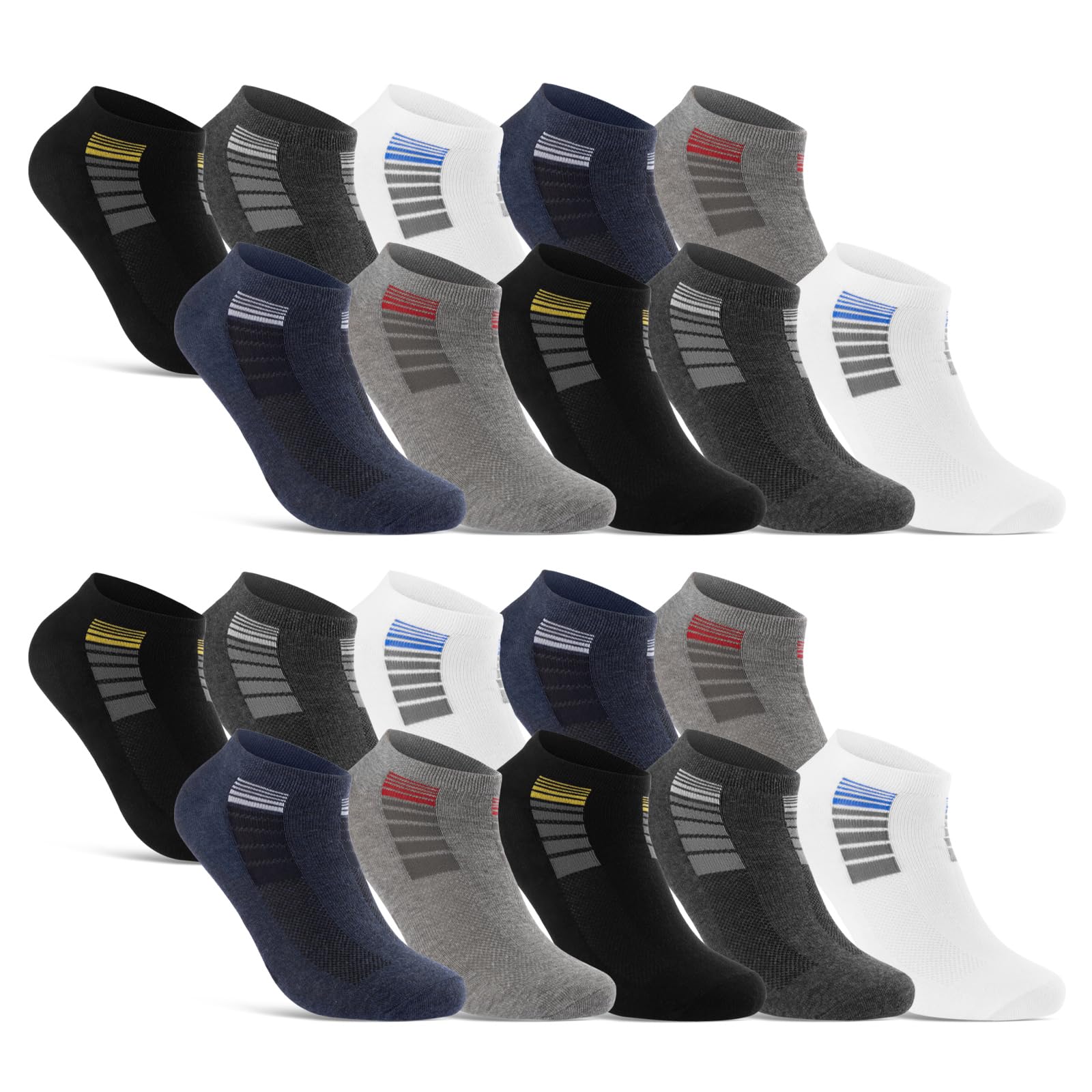 8 | 12 | 20 Paar Sneaker Socken Herren Mehrfarbig Baumwolle 16735 (20 Paar 43-46)