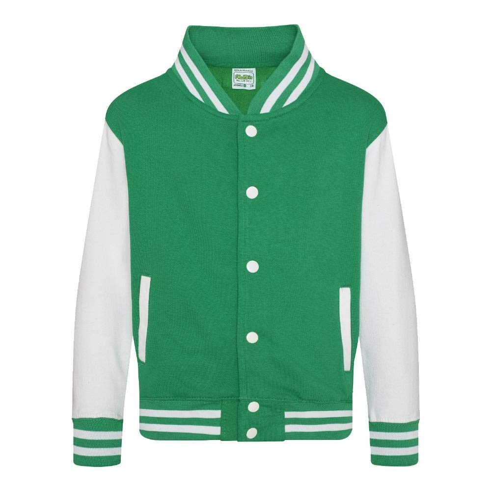 Just Hoods - Kinder College Jacke/Kelly Green/White, 7/8 (M)